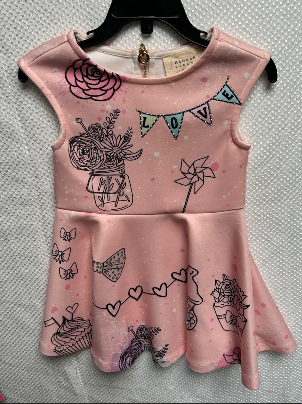 Hannah Banana by Sara Sara. Pink Graphic 'Love' Skater Dress w/ rhinestones. NWT
